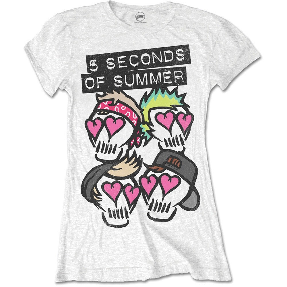 5 Seconds of Summer Damen T-Shirt – Spray Skulls – Offizielles Lizenzdesign – Weltweiter Versand