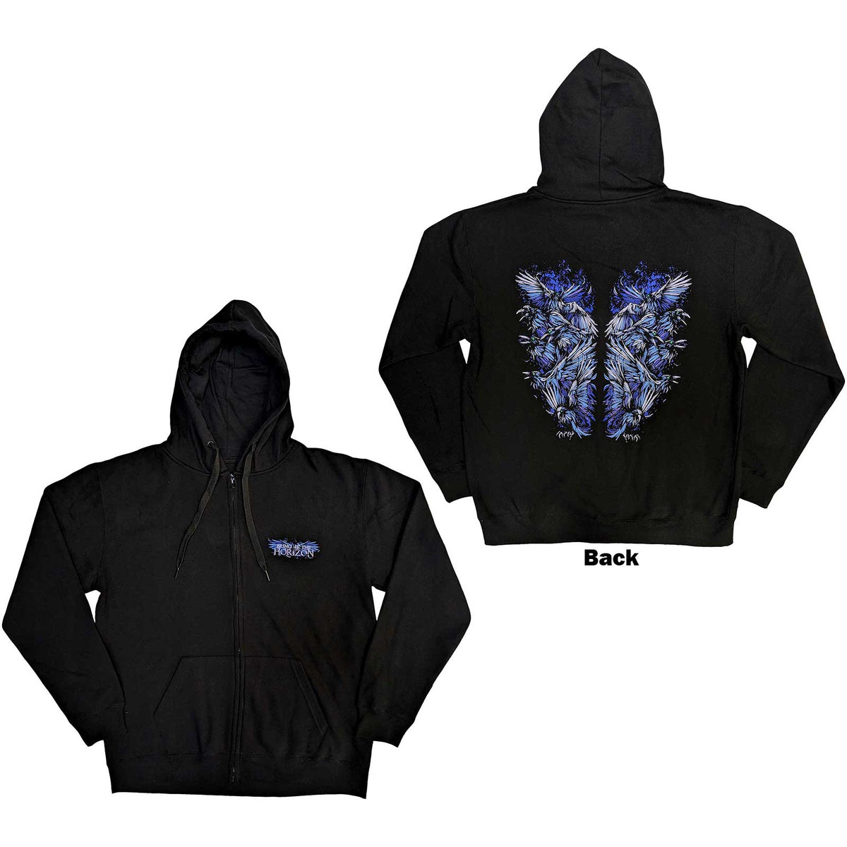 Bring Me The Horizon Unisex Hoodie - Blue Crow Wings (Back Print) - Official Licensed Design