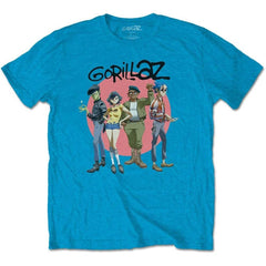 Gorillaz T-Shirt – Group Circle Rise – Blau Unisex Offizielles Lizenzdesign – Weltweiter Versand