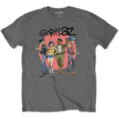 Gorillaz T-Shirt - Group Circle Rise - Grey Unisex Official Licensed Design - Worldwide Shipping