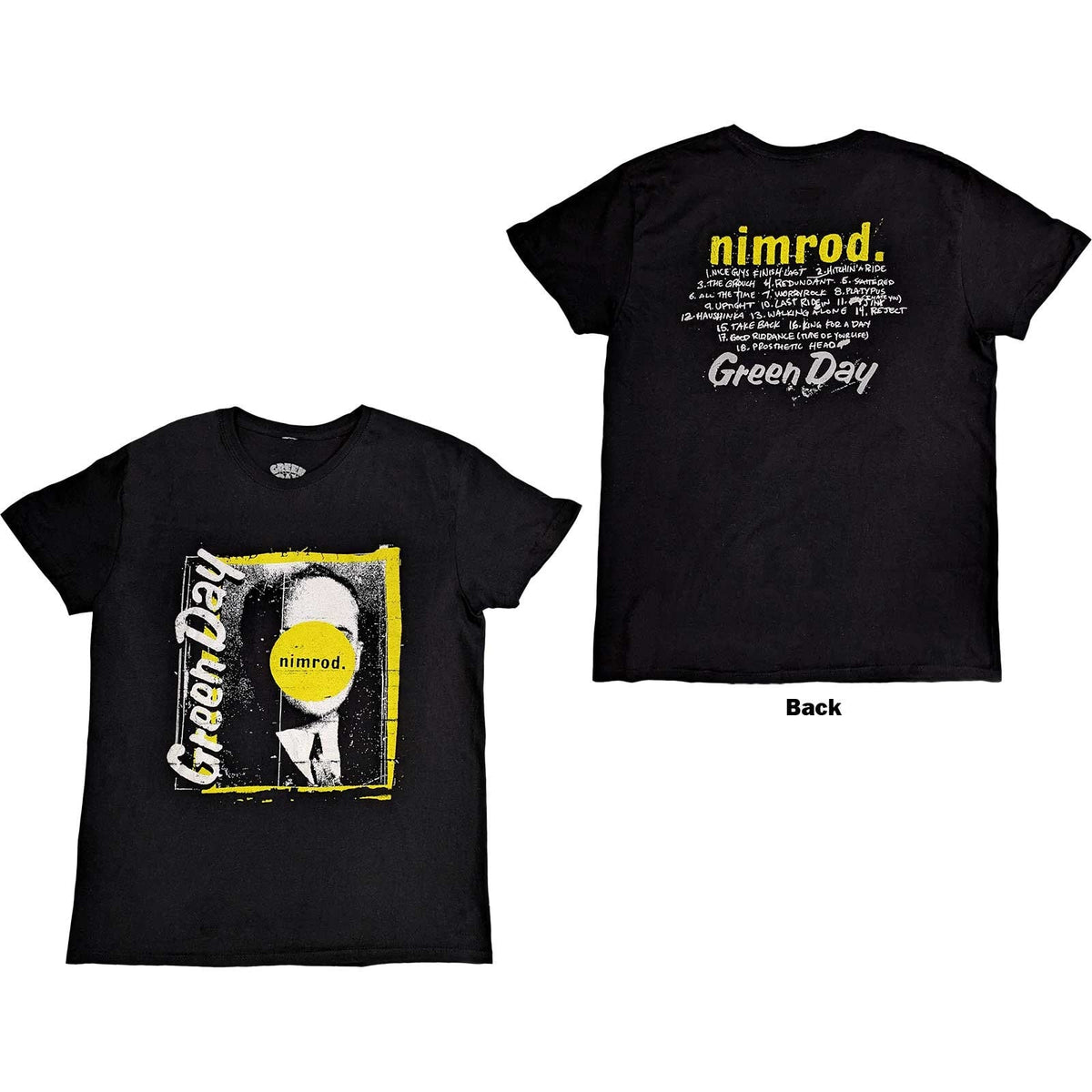 Green Day Adult T-Shirt - Nimrod Tracklist (Back Print) Design  - Official Licensed Design - Worldwide Shipping