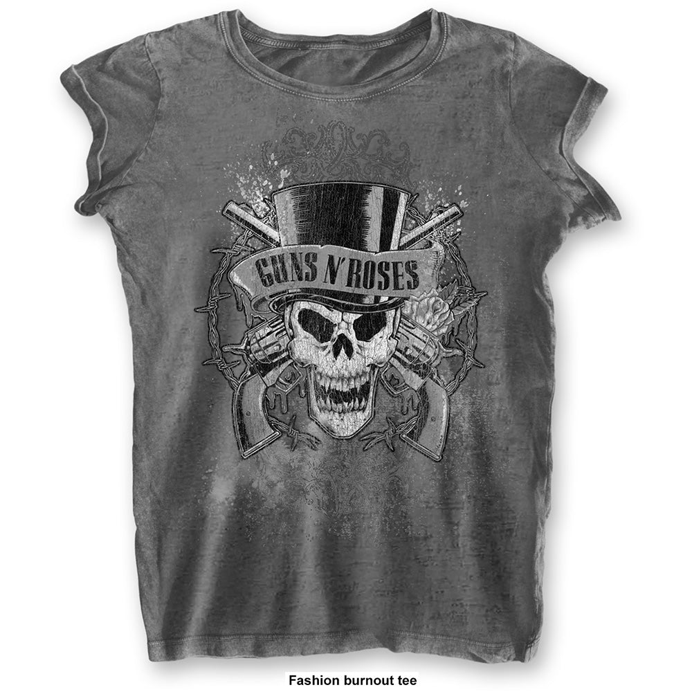 Guns N' Roses Ladies T-Shirt - Faded Skull Burnout- Official Licensed Design