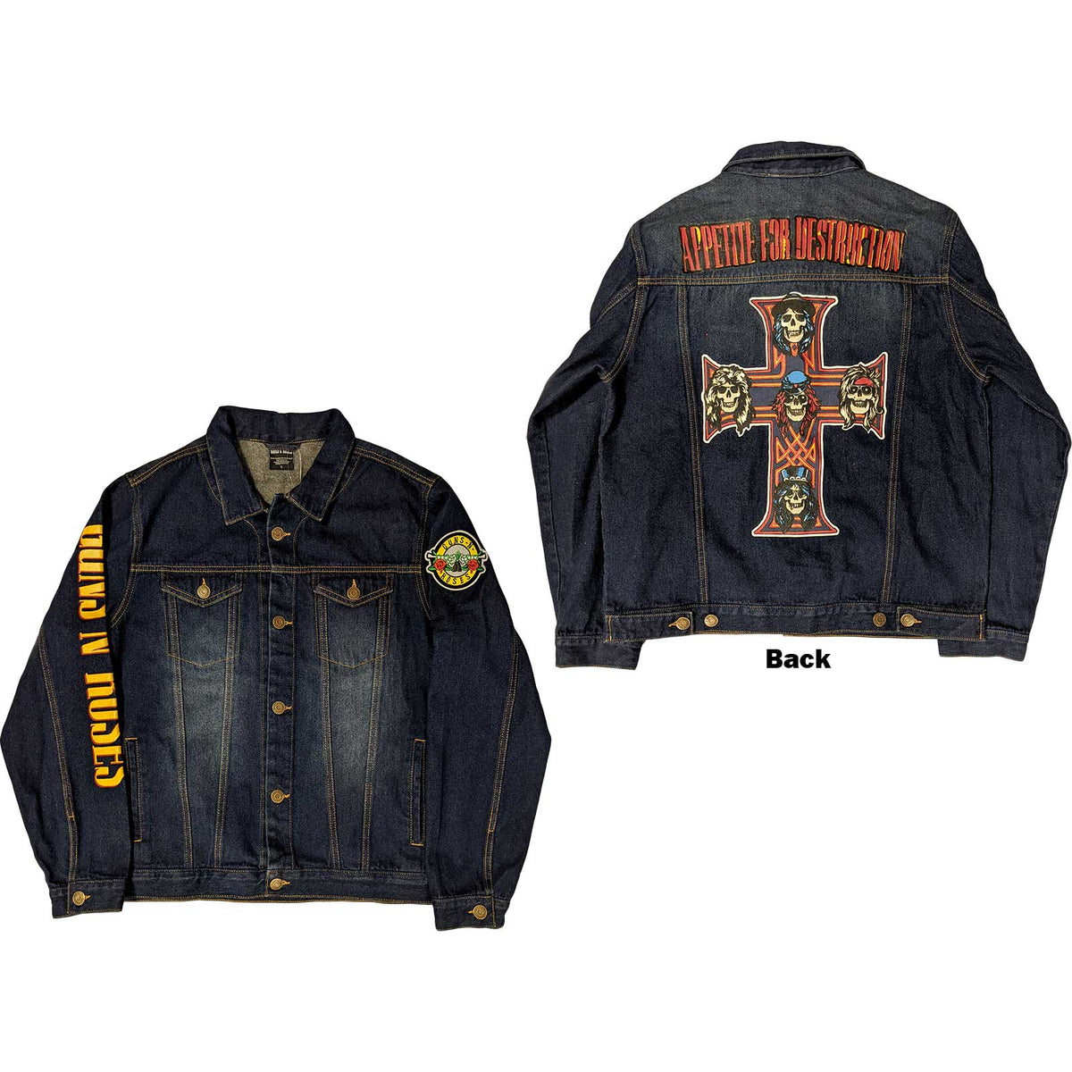 Guns N'Roses Denim Jacket -Appetite for Destruction Official Licensed Design - Worldwide Shipping