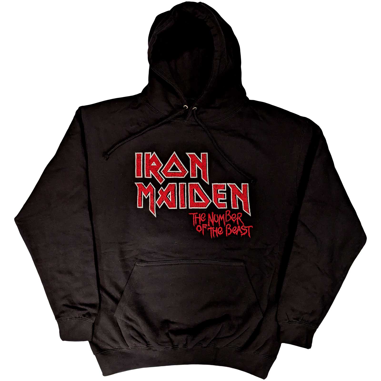 Iron Maiden Unisex Hoodie- Number of the Beast One Faded Logo Vintage (Back Print)- Official Licensed Design