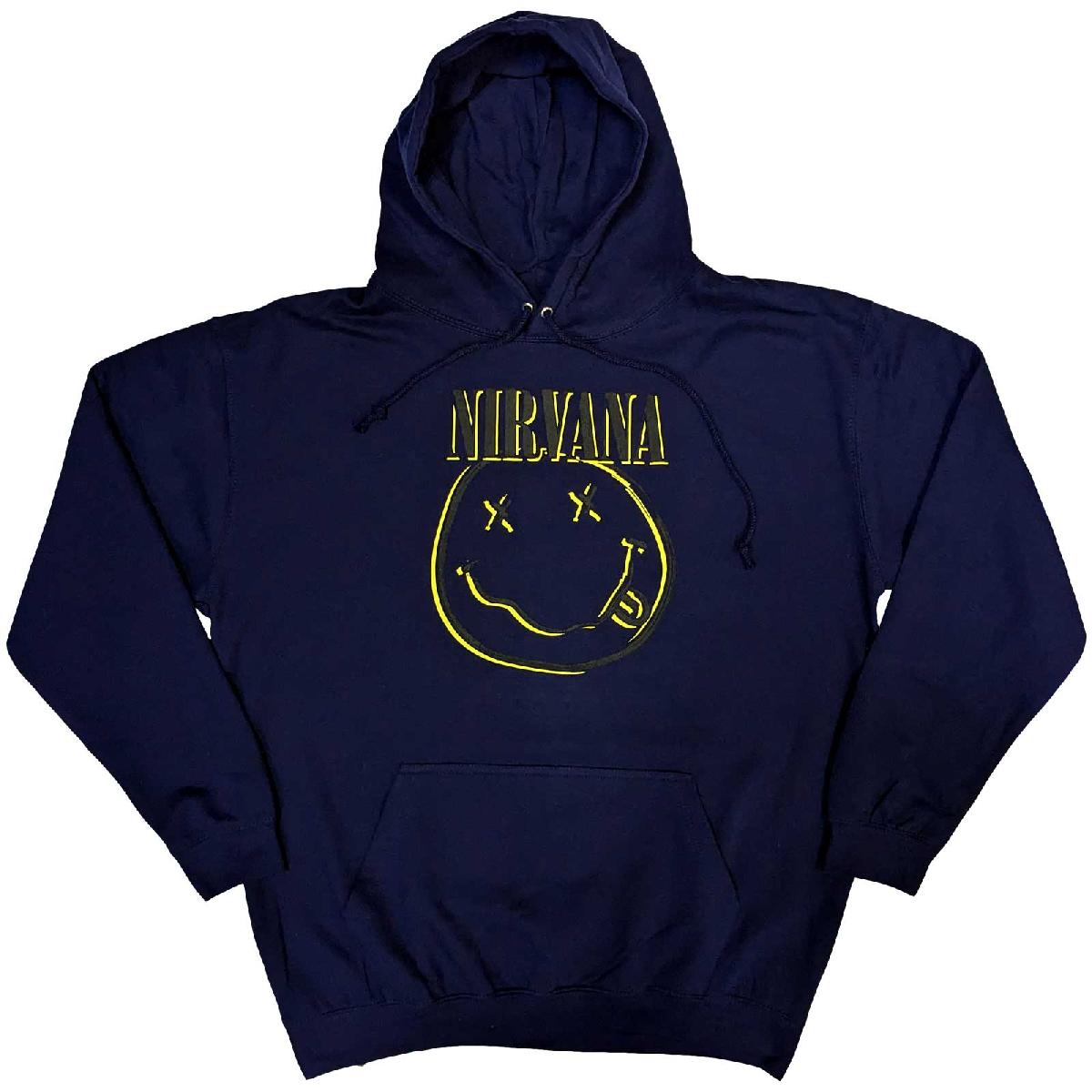 Nirvana Hoodie – Inverse Happy Face – Blau, offiziell lizenziertes Design