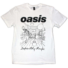 Oasis Adult T-Shirt -Definitely Maybe Line Drawing - White Official Licensed Design.