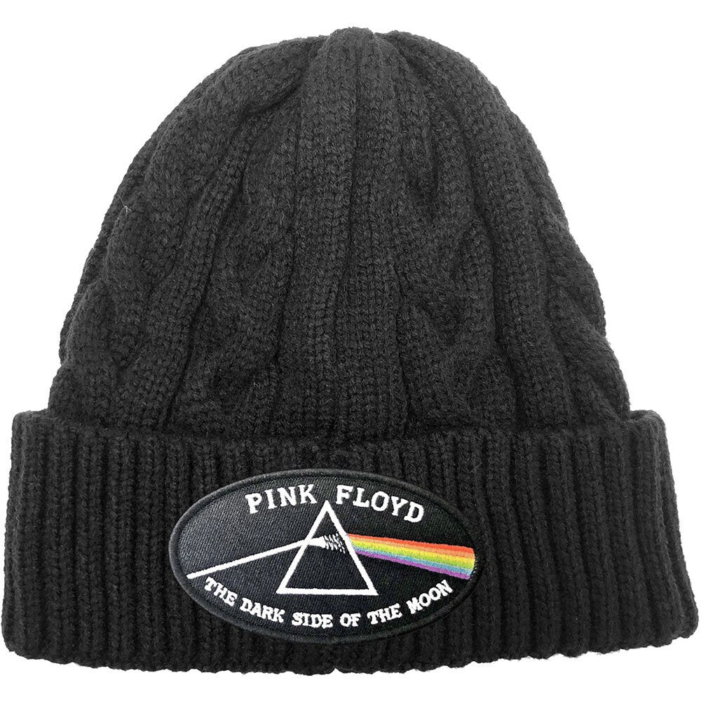 Offizielle lizenzierte Pink Floyd Beanie-Mütze – The Dark Side of the Moon mit schwarzem Rand (Zopfmuster) – Weltweiter Versand