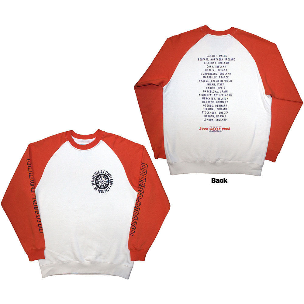 Bruce Springsteen Unisex Long-Sleeve Raglan Jumper -  Tour '24 Wheel - Official Licensed Product