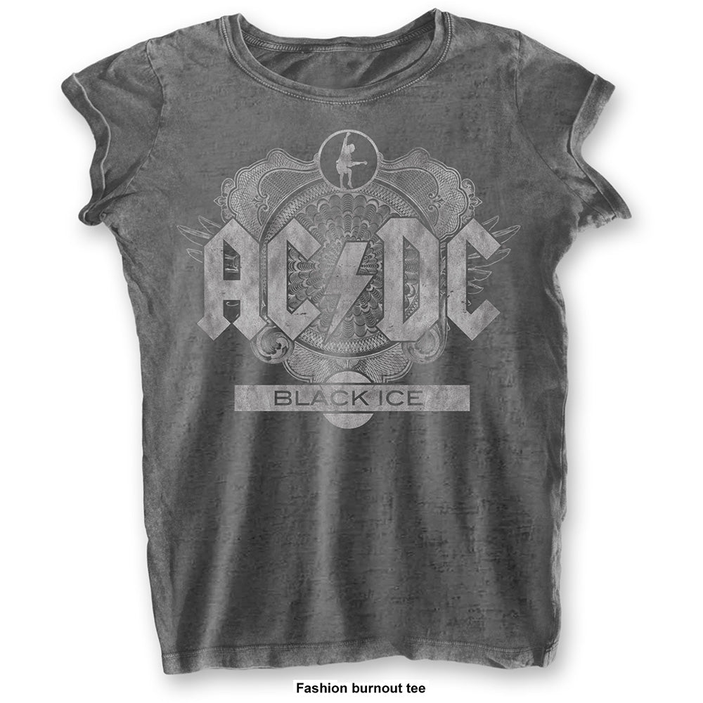 AC/DC Damen T-Shirt – Black Ice (Burnout) – Offizielles Lizenzdesign