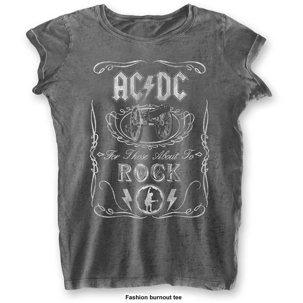 AC/DC Ladies T-Shirt - Cannon Swig (Burnout)- Official Licensed Design