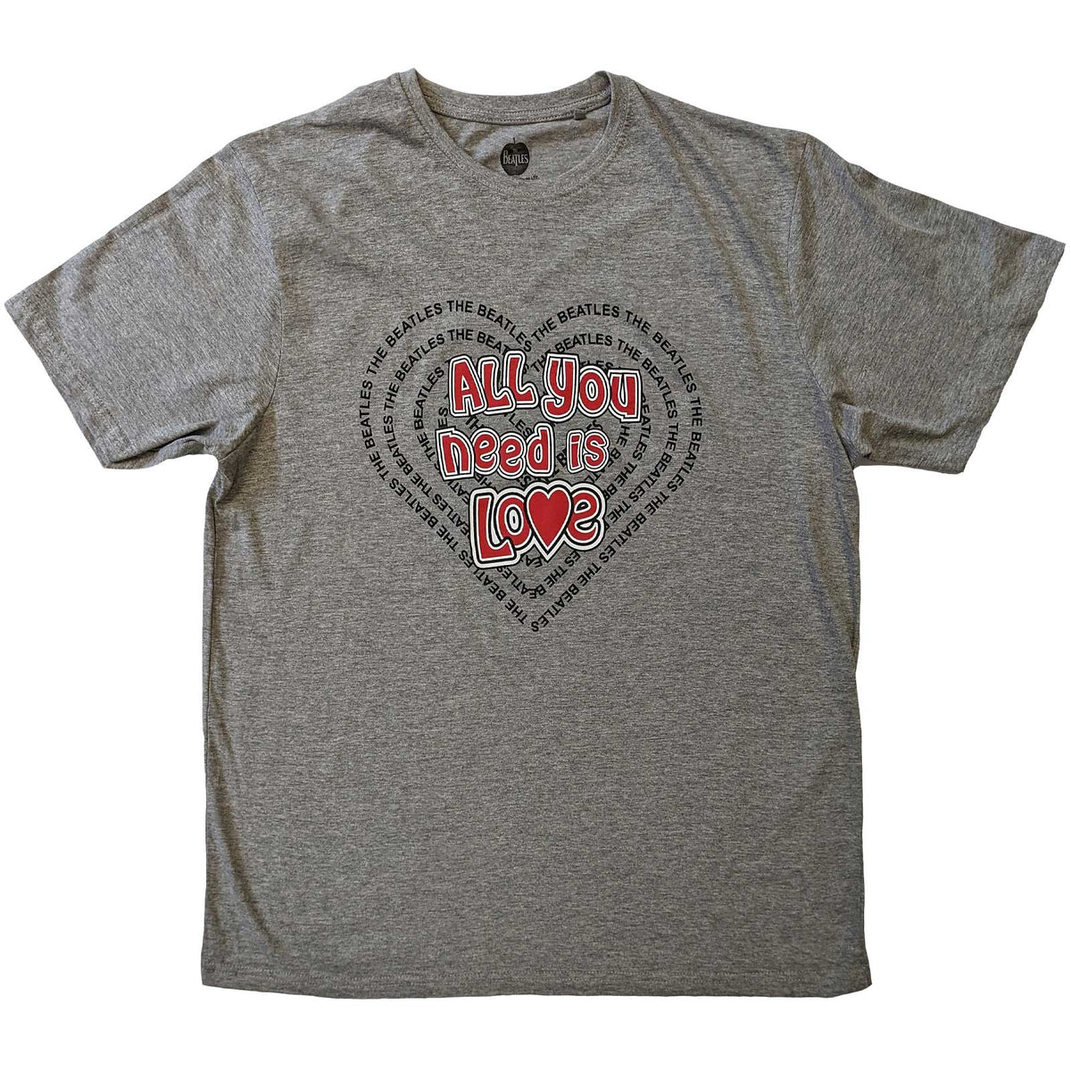 The Beatles T-Shirt - All you Need is Love Heart - Grey Unisex Official Licensed Design