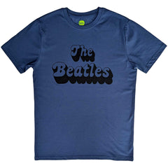T-shirt The Beatles - Texte Logo Shadow - Bleu Unisexe Conception sous licence officielle