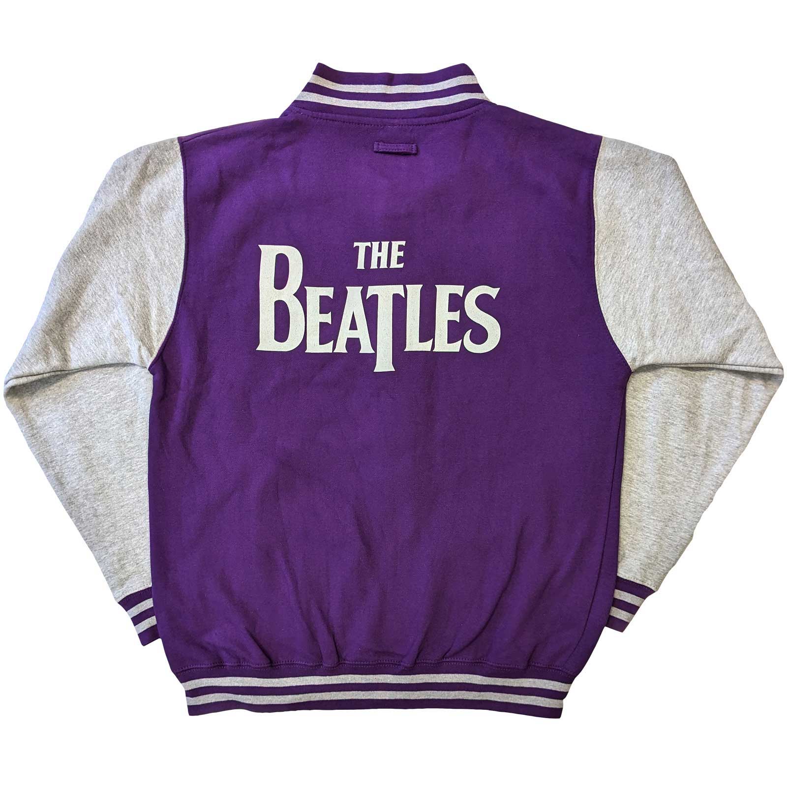 The Beatles Varsity Jacket - Drop T Logo (Back Print)  - Purple Official Licensed Design