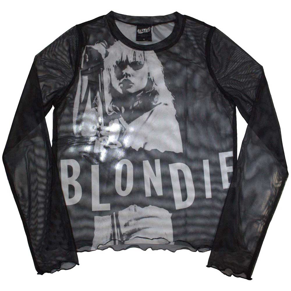 Blondie Ladies Long Sleeve Mesh Crop Top - Mic Stand - Official Licensed Product