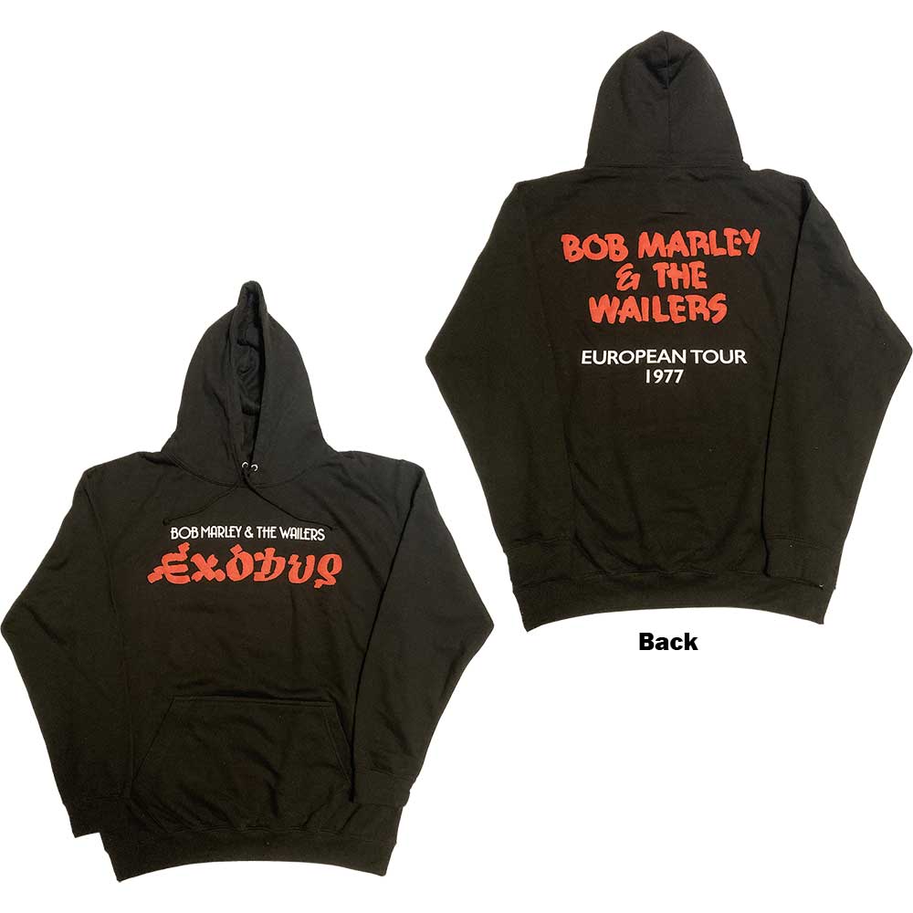 Bob Marley Unisex  Hoodie - Exodus European Tour '77 (Back Print & High Build) - Official Licensed Design