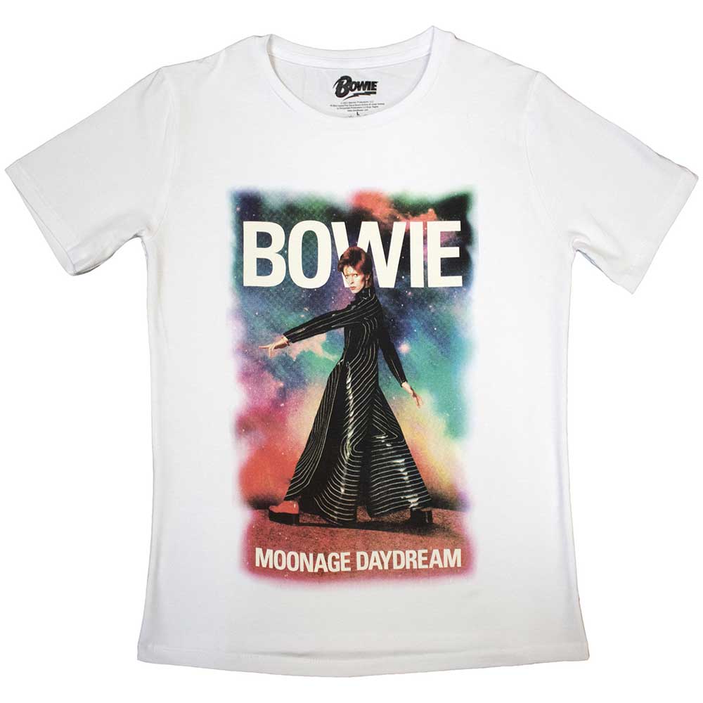 David Bowie Ladies T-Shirt - Montage 11 Fade - White Official Licensed Design