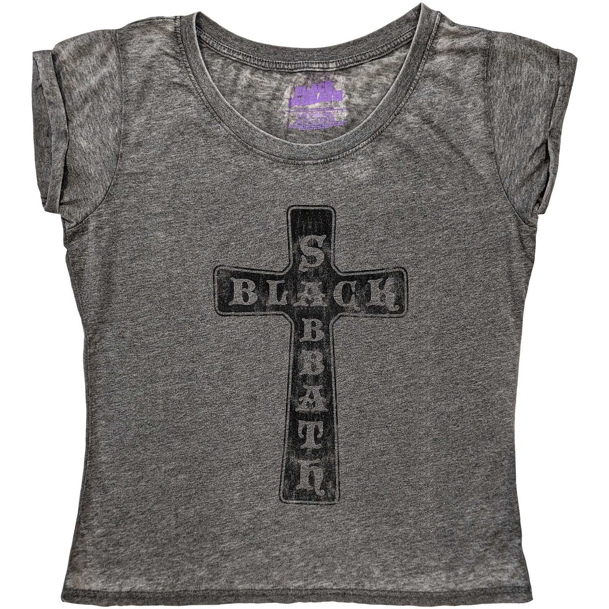 Black Sabbath Ladies T-Shirt - Vintage Cross (Burnout)- Official Licensed Design