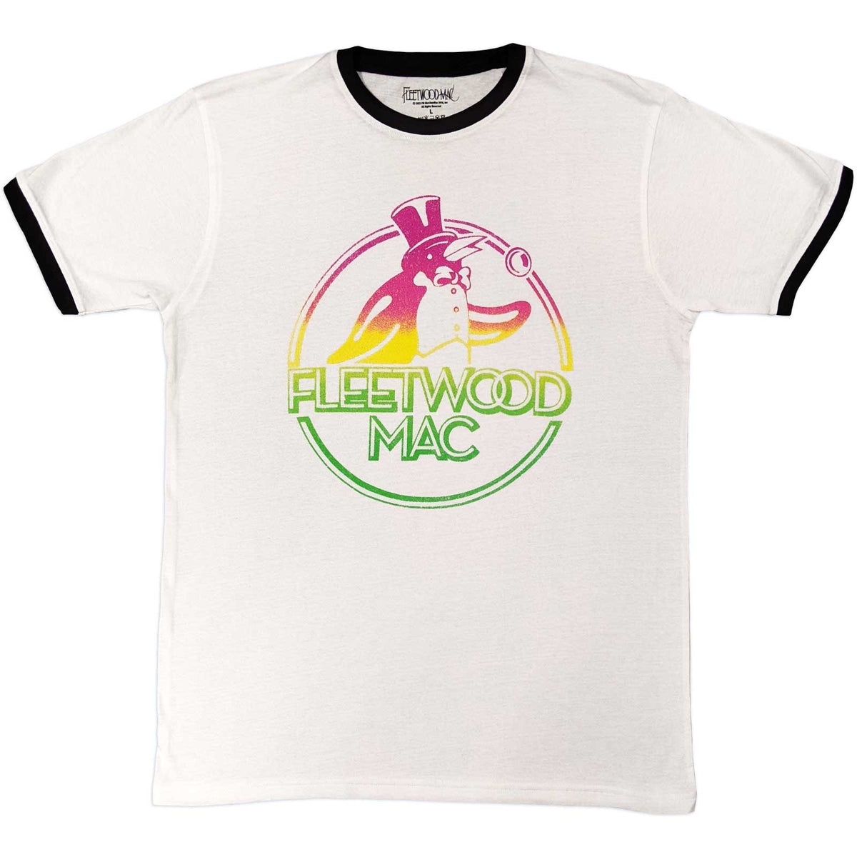 Fleetwood Mac Adult Ringer T-Shirt - Penguins - White Official Licensed Design