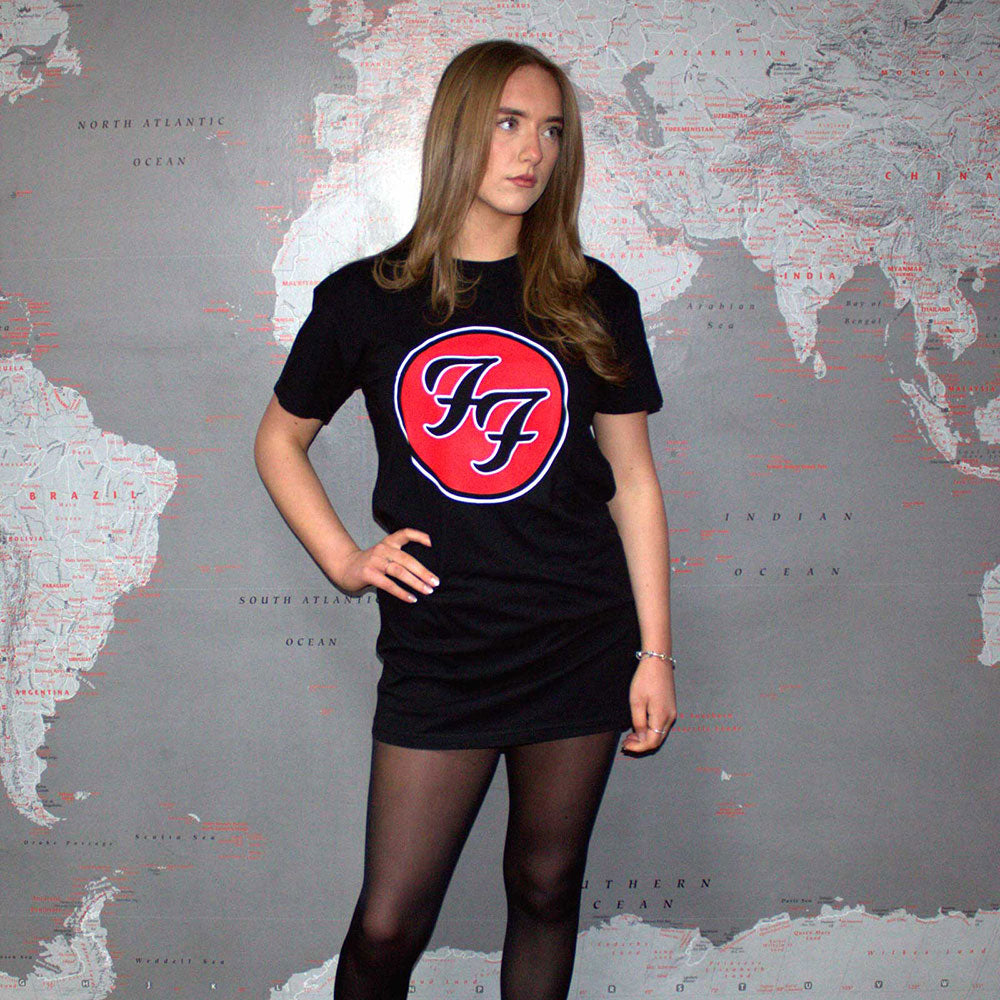 FOO FIGHTERS LADIES T-SHIRT DRESS: FF LOGO (BLACK) - OFFICIAL PRODUCT