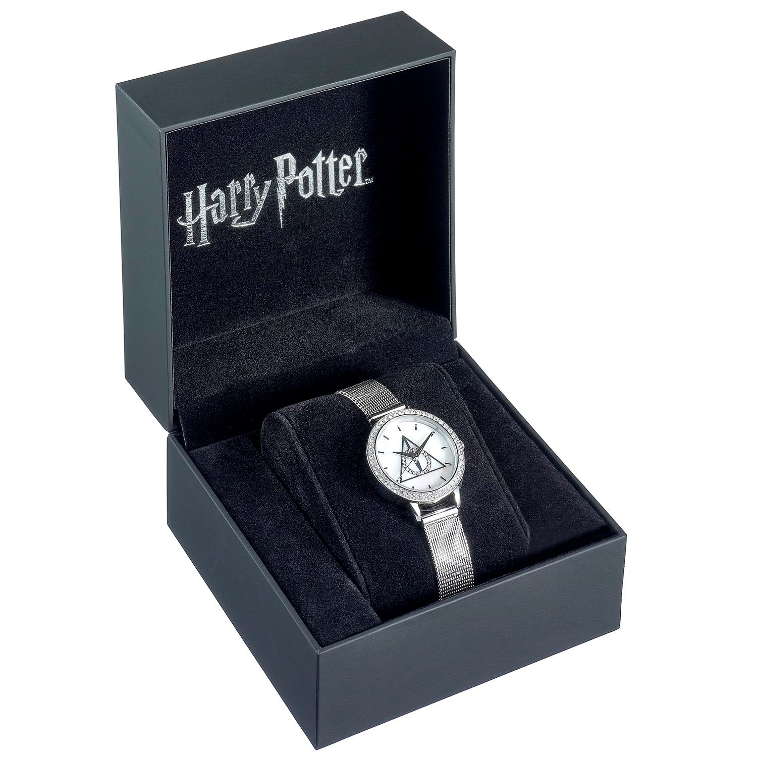 Harry Potter: Heiligtümer des Todes, silberne Uhr, verziert mit Swarovski-Kristallen – offizielles Lizenzprodukt – kostenloser Versand mit Sendungsverfolgung im Vereinigten Königreich!