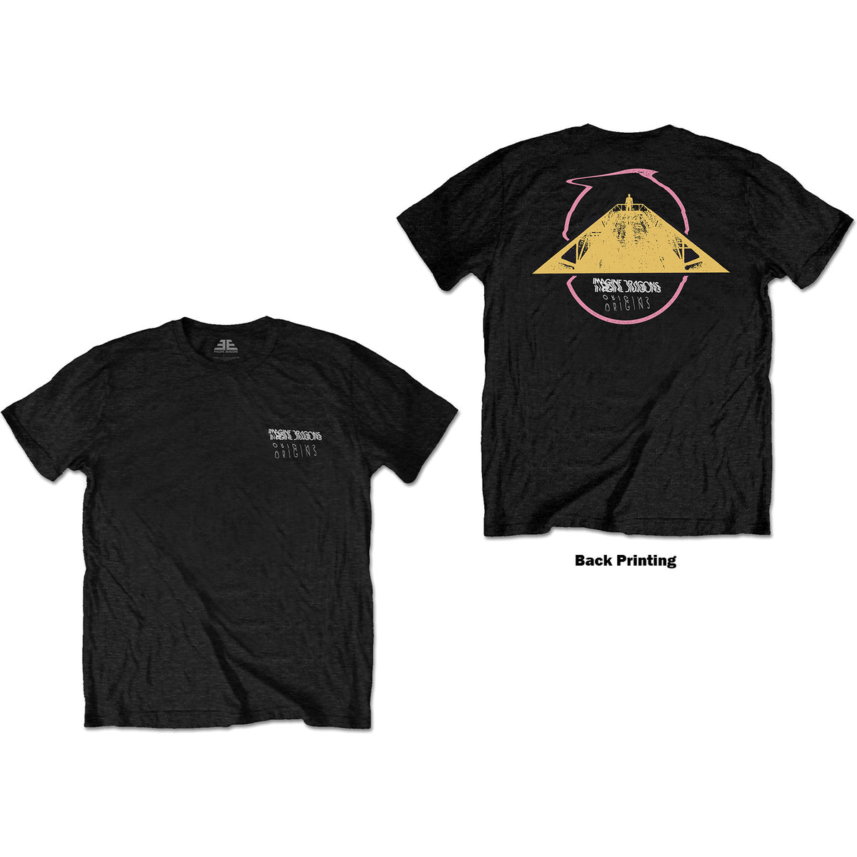 Imagine Dragons T-Shirt - Triangle Logo (Back Print)- Black Unisex Official Licensed Design