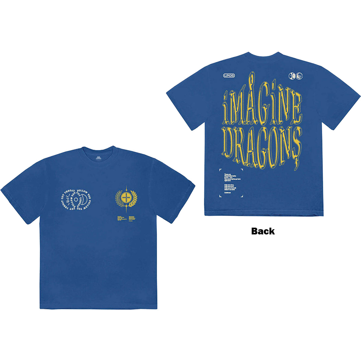 Imagine Dragons T-Shirt - Paroles (impression arrière) - Bleu Unisexe Conception sous Licence Officielle