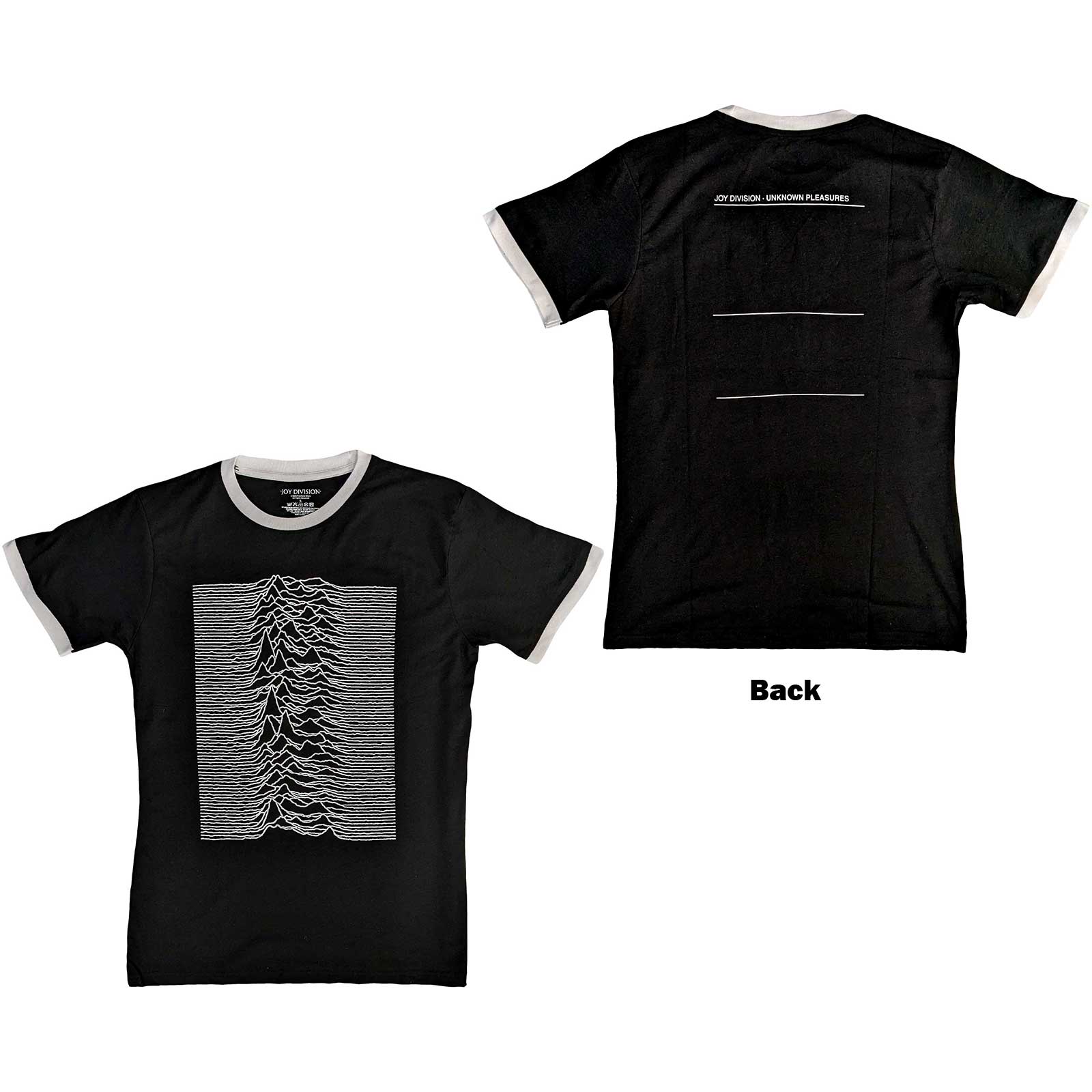 Joy Division Ringer-T-Shirt – Unknown Pleasures (Rückendruck) – Unisex, offizielles Lizenzdesign