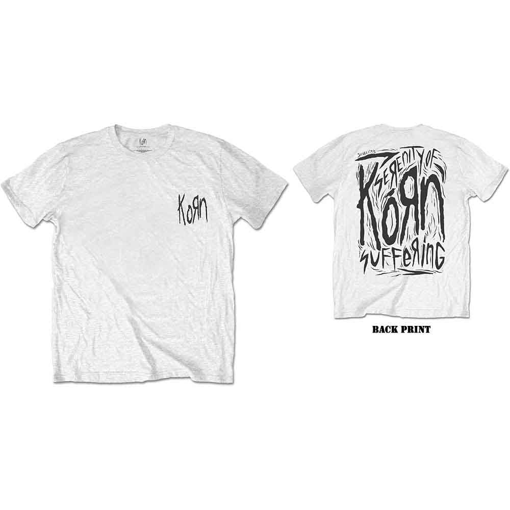 Korn T-Shirt - Scratched Type (Back Print) - White Unisex Official Licensed Design