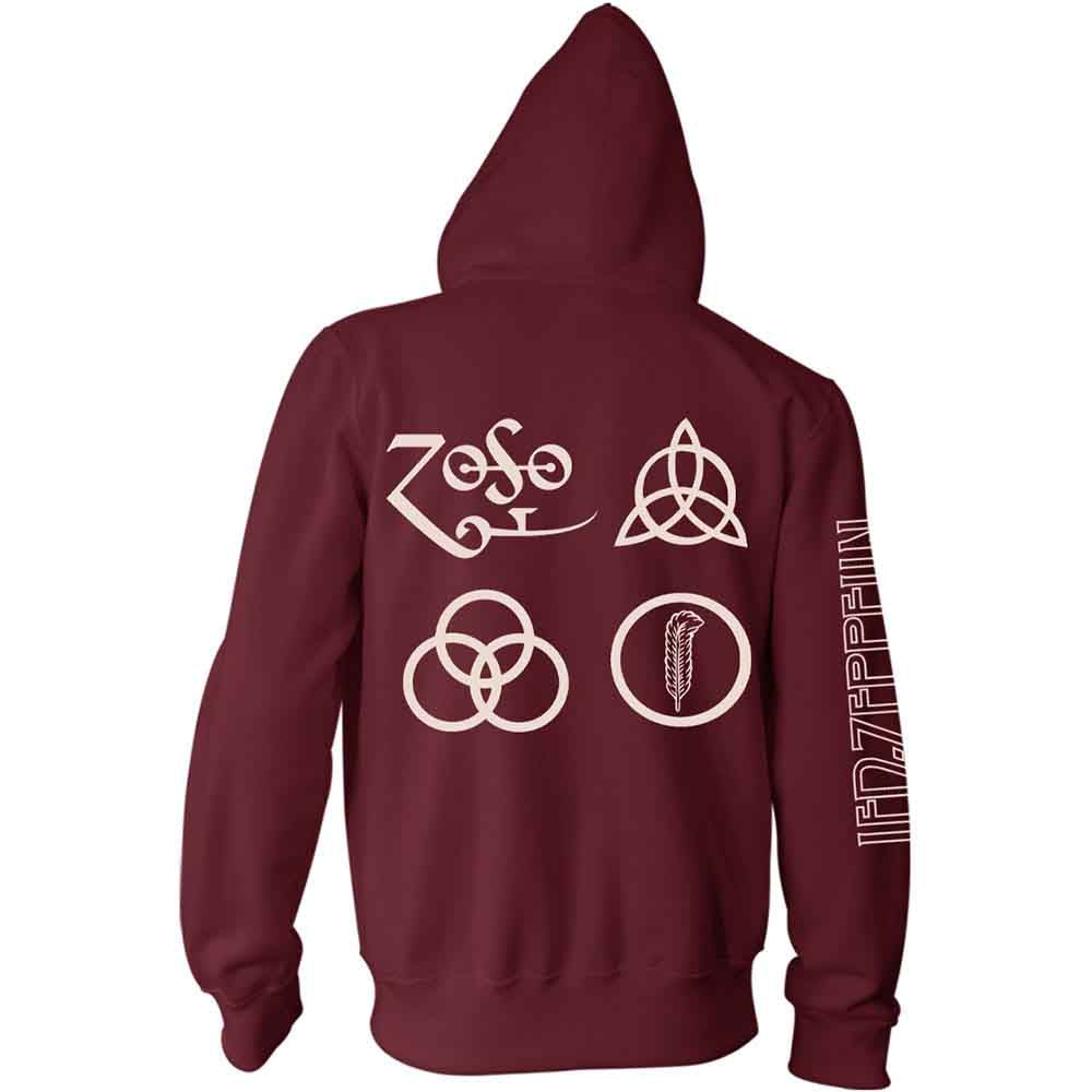 Led Zeppelin Zipped Unisex Hoodie -  Symbols (Back Print) - Unisex Official Licensed Design