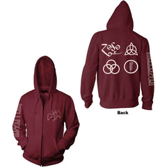 Led Zeppelin Zipped Unisex Hoodie -  Symbols (Back Print) - Unisex Official Licensed Design