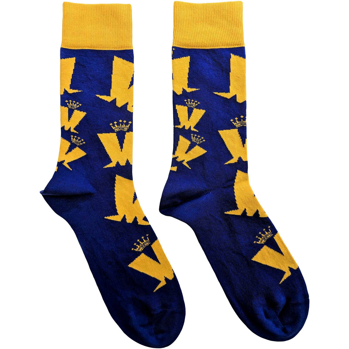 Madness Unisex Ankle Socks - Crown & M Pattern Blue/Yellow (UK Size 7-11)