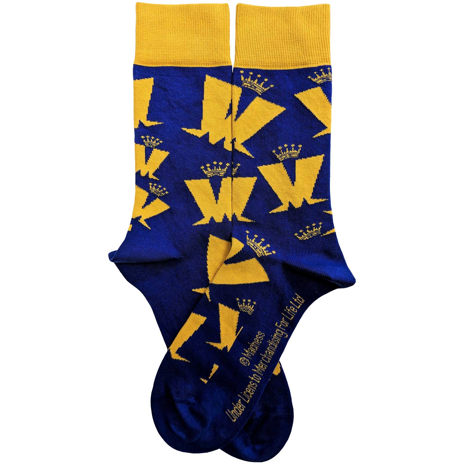 Madness Chaussettes unisexes – Couronne et motif M Bleu/Jaune (Taille UK 7-11)