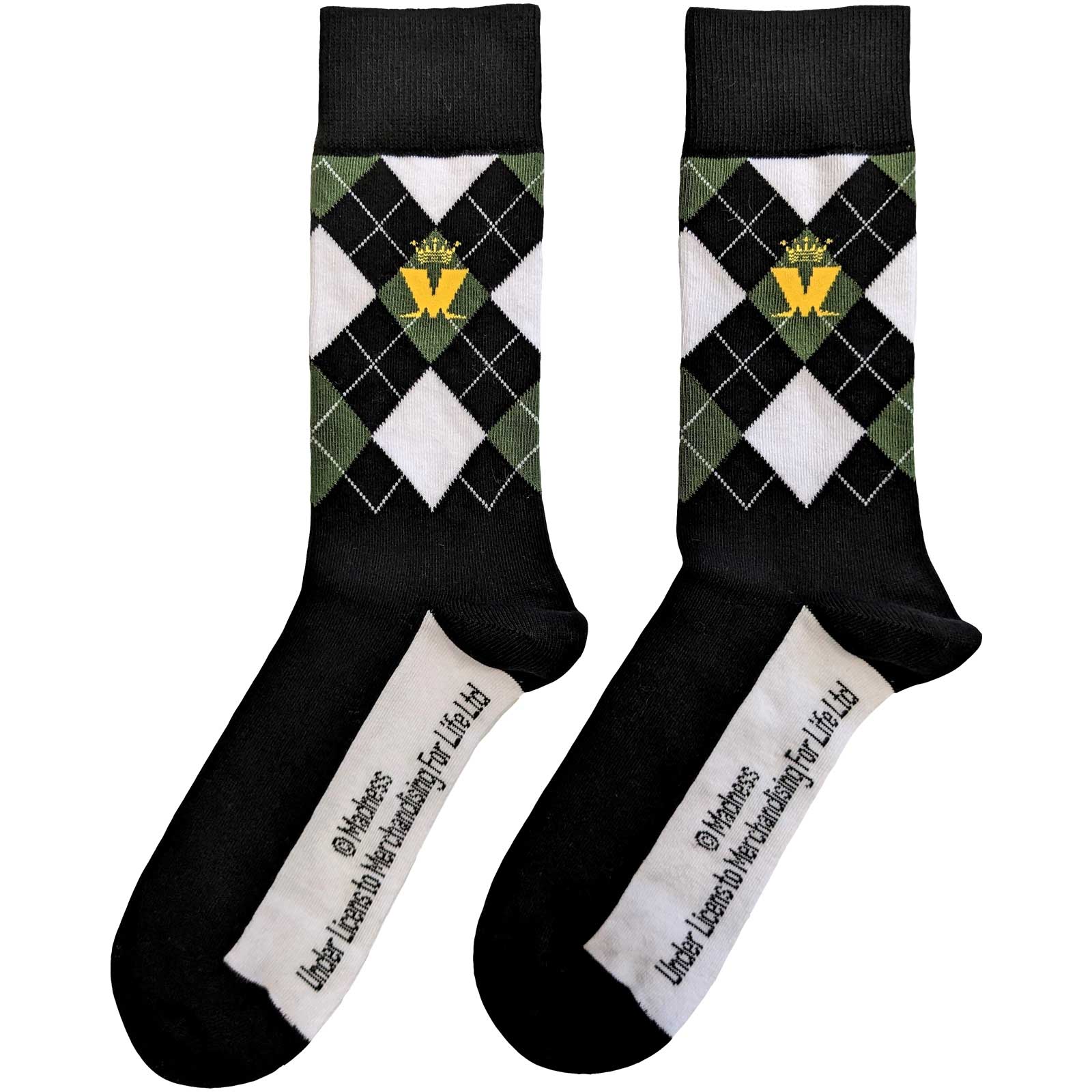 Madness Unisex Ankle Socks - Crown & M Green Diamond (UK Size 7-11)