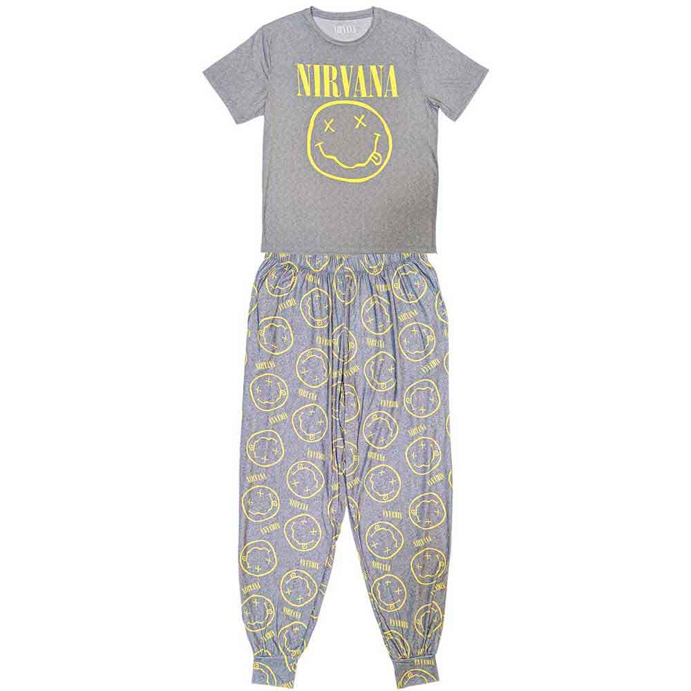 Nirvana Ladies Pyjamas - Yellow Smile Grey -  Official Licensed Product