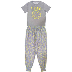 Nirvana Ladies Pyjamas - Yellow Smile Grey -  Official Licensed Product
