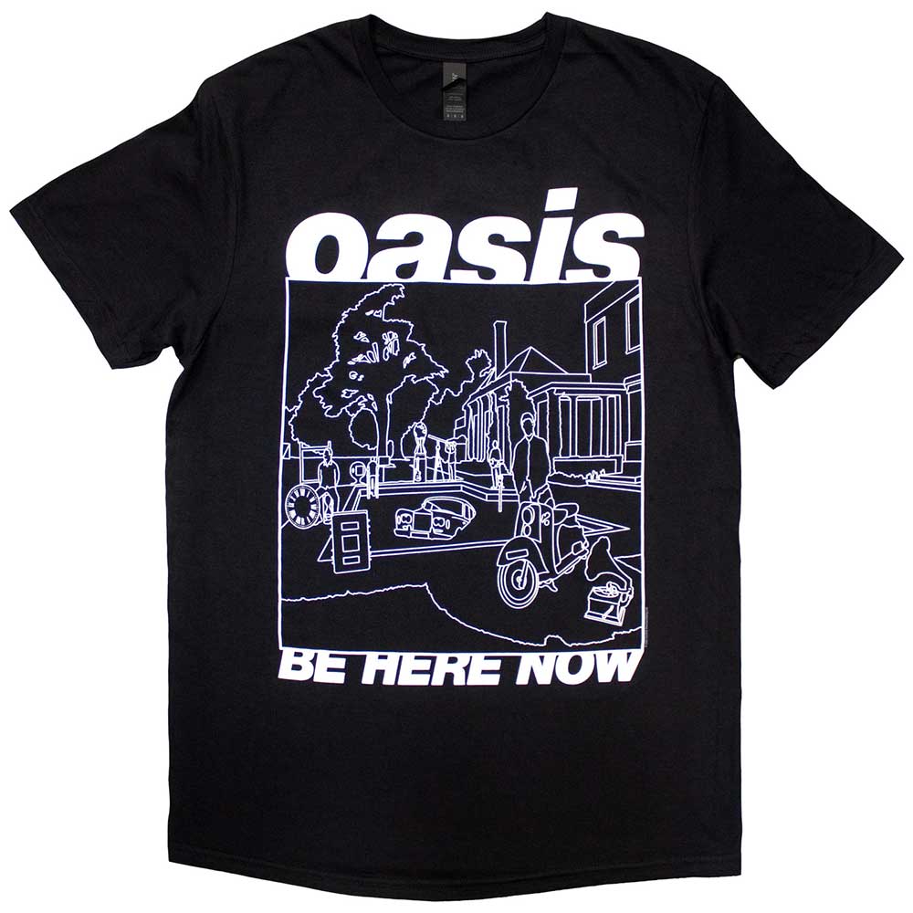 Oasis Adult T-Shirt -Be Here Now Line Drawing - Official Licensed Design