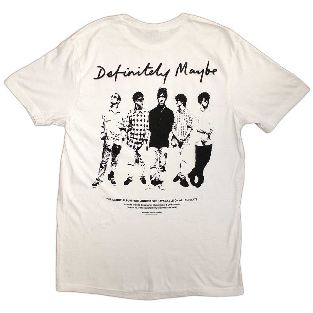 Oasis Adult T-Shirt -Definitely Maybe Promo (Back Print) - White Official Licensed Design