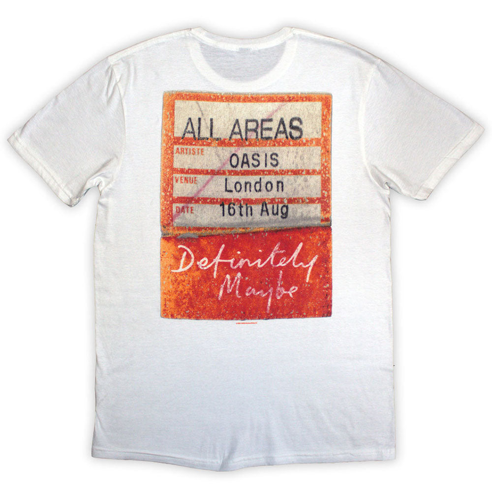 Oasis Unisex T-Shirt - Definitely Maybe AAA Pass  - White Official Licensed Design