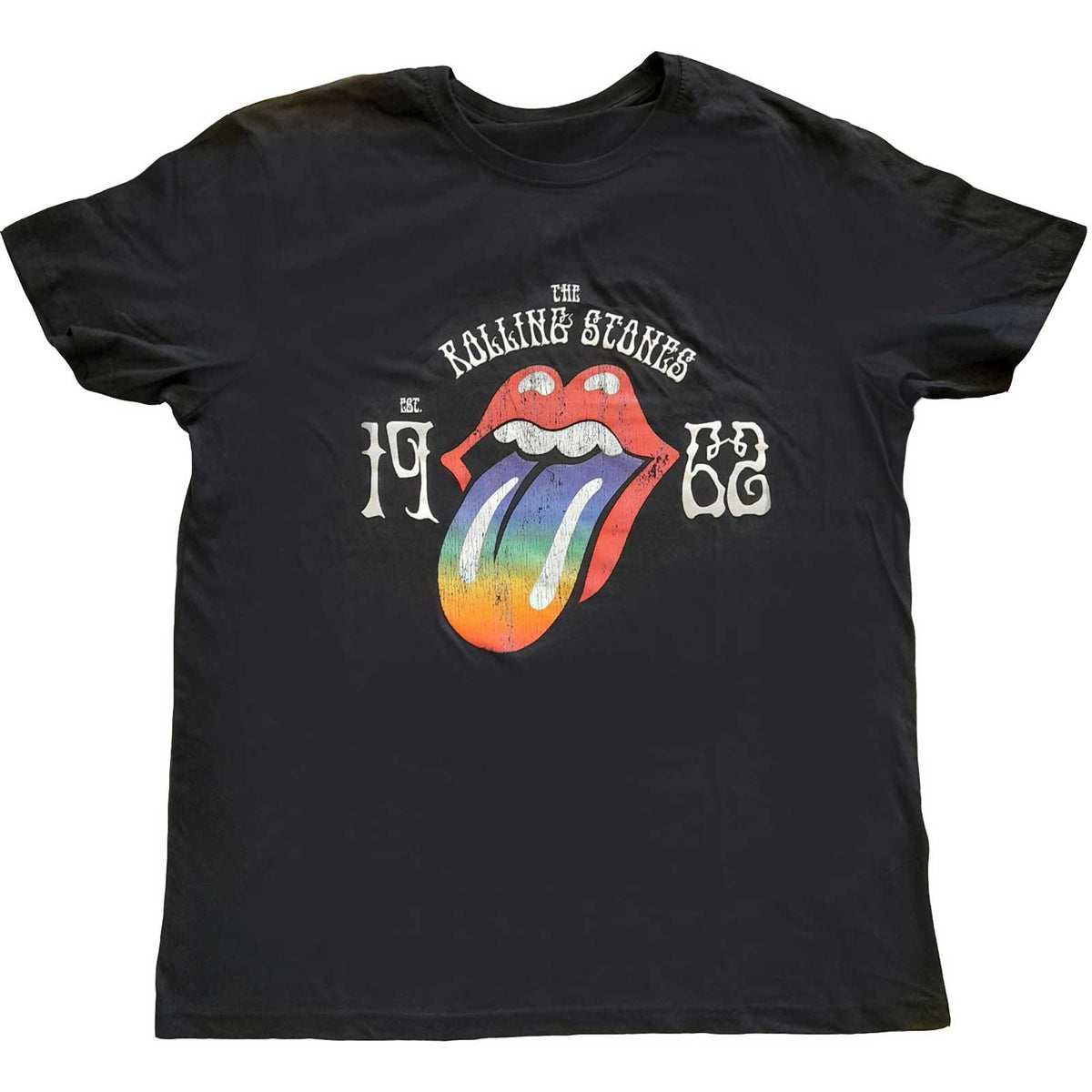 T-shirt unisexe des Rolling Stones - Sixty Rainbow Tongue '62 - Licence officielle à effet de construction élevé