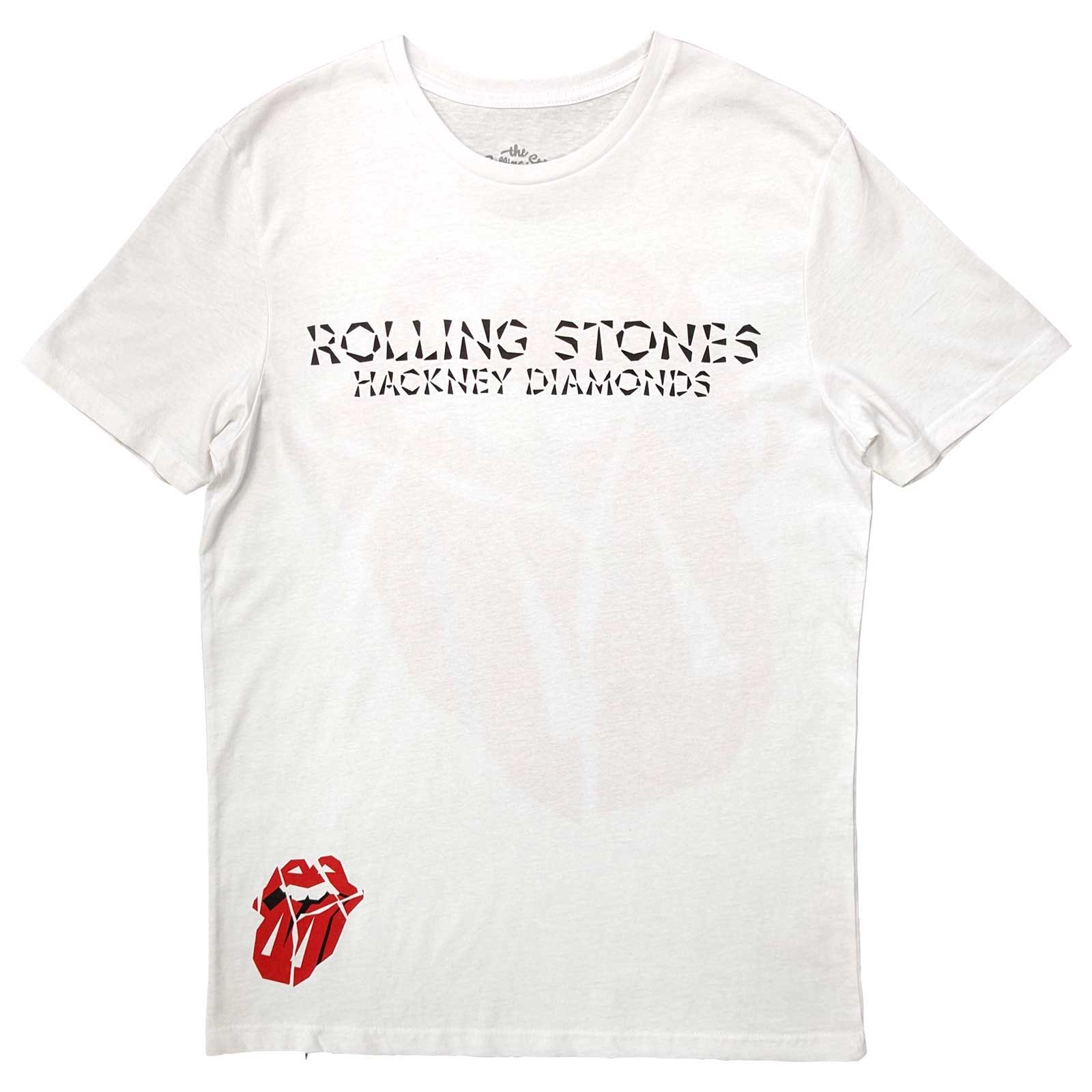 T-shirt pour adulte des Rolling Stones – Hackney Diamonds Lick (impression au dos) Blanc, design sous licence officielle