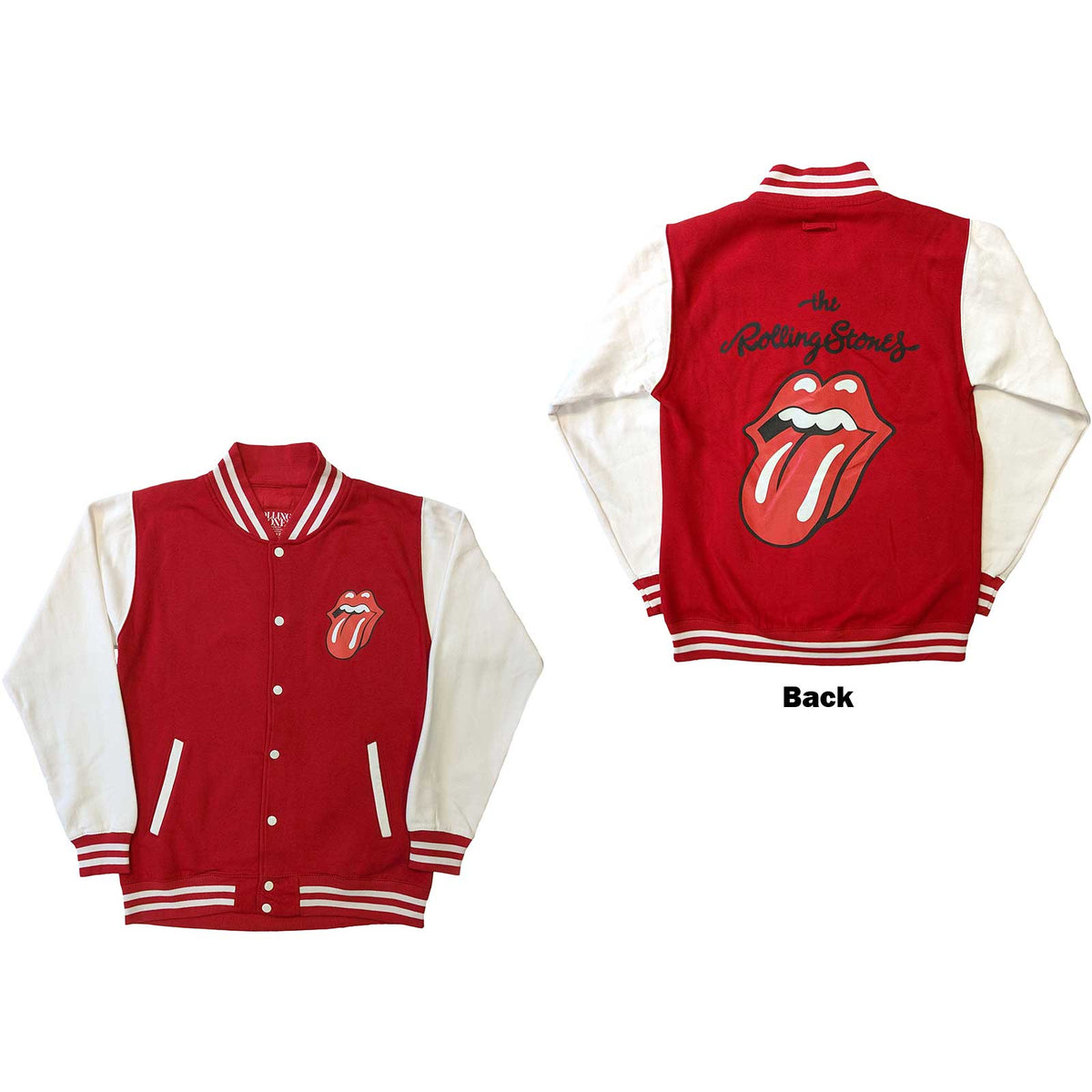 The Rolling Stones Varsity Jacket - Classic Tongue (Back Print) - Red Official Licensed Design