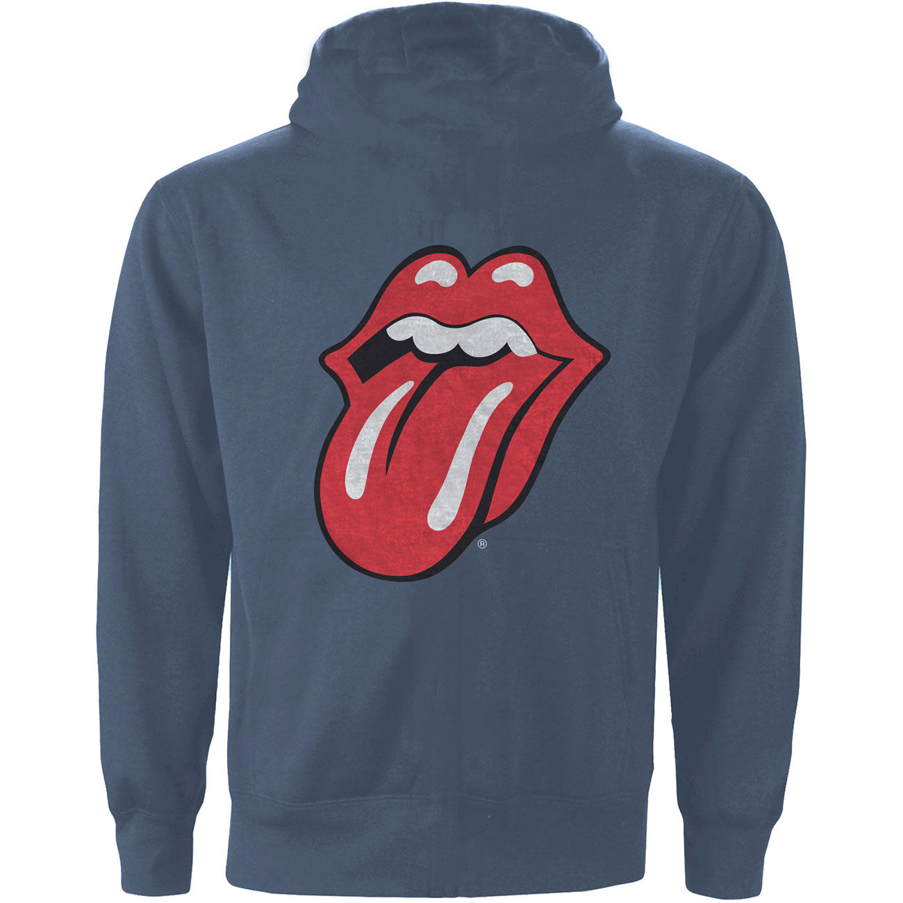 The Rolling Stones Kapuzenpullover mit Reißverschluss – klassische Zunge (Rückendruck), Marineblau – offiziell lizenziertes Design