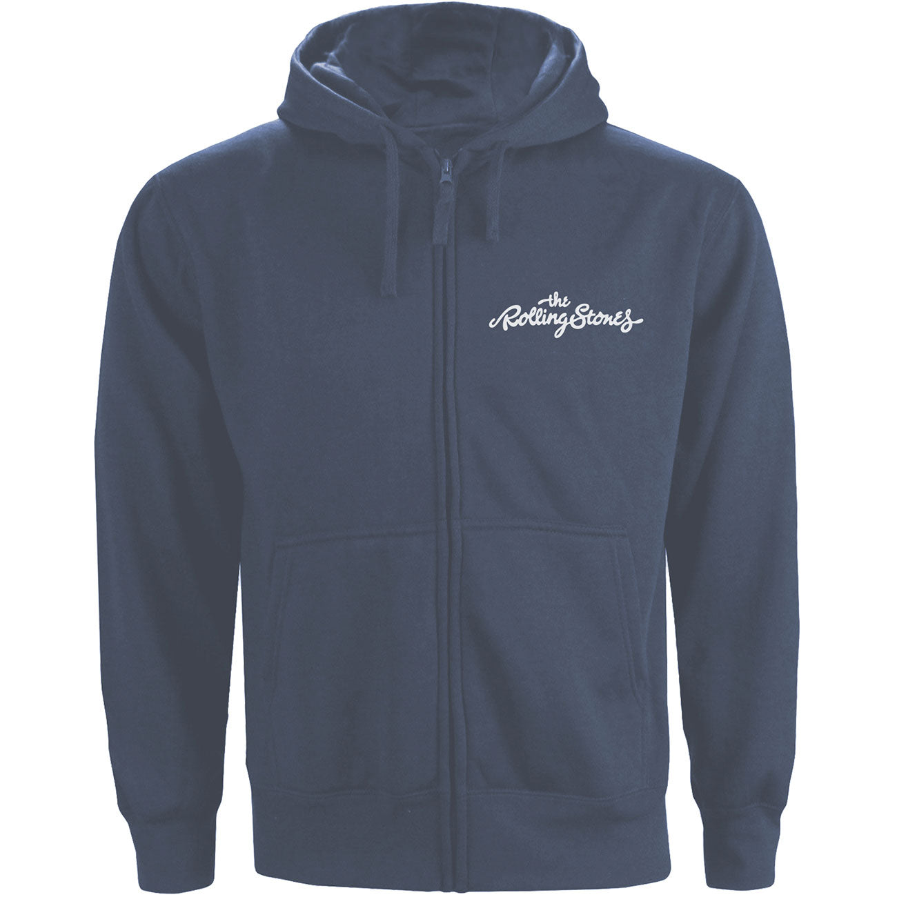 The Rolling Stones Zip-Up Hoodie - Classic Tongue (Back Print) Navy - Official Licensed Design