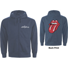 The Rolling Stones Zip-Up Hoodie - Classic Tongue (Back Print) Navy - Official Licensed Design