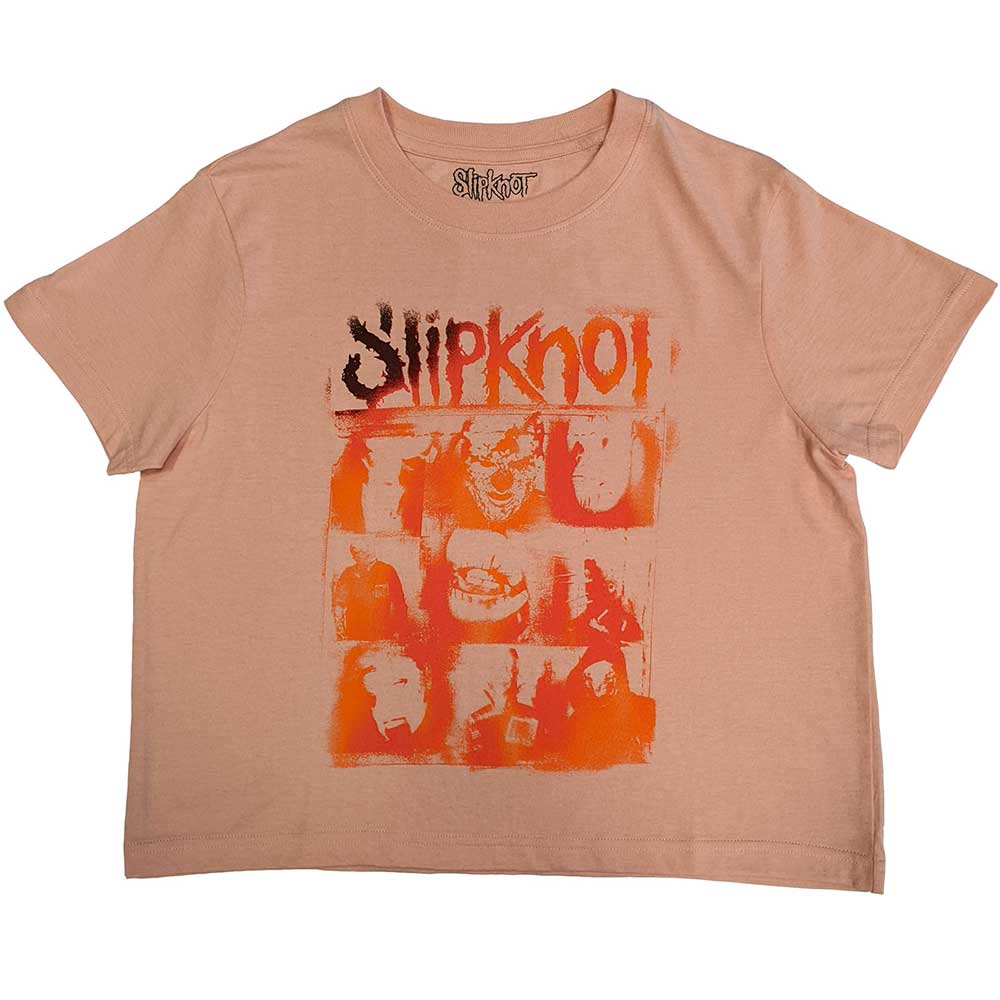 Slipknot Ladies Crop Top - The End So Far Faces Grid (Back Print) - Ladyfit Official Licensed Design