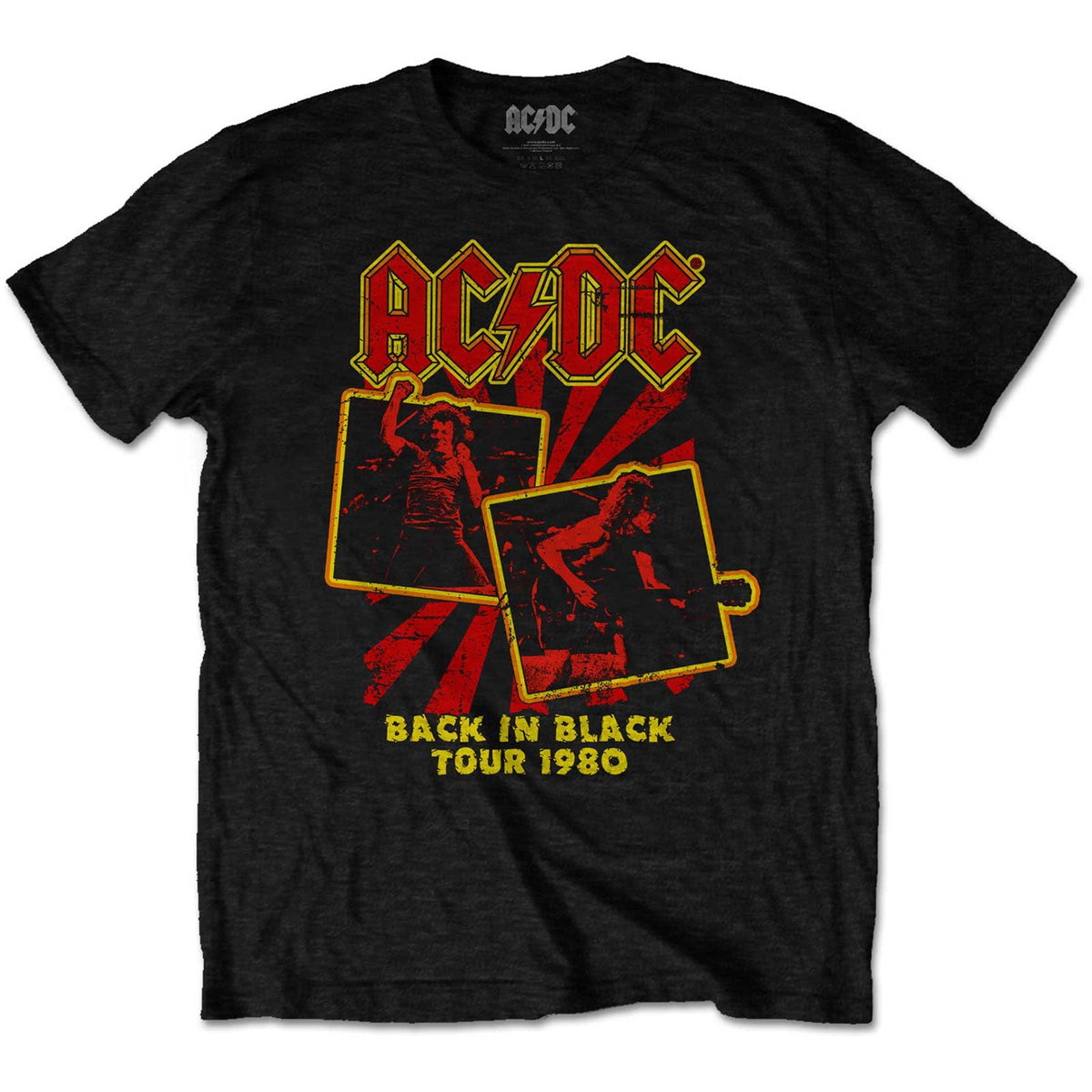 AC/DC Adult T-Shirt - Back in Black Tour 1980 - Official Licensed Design - Jelly Frog
