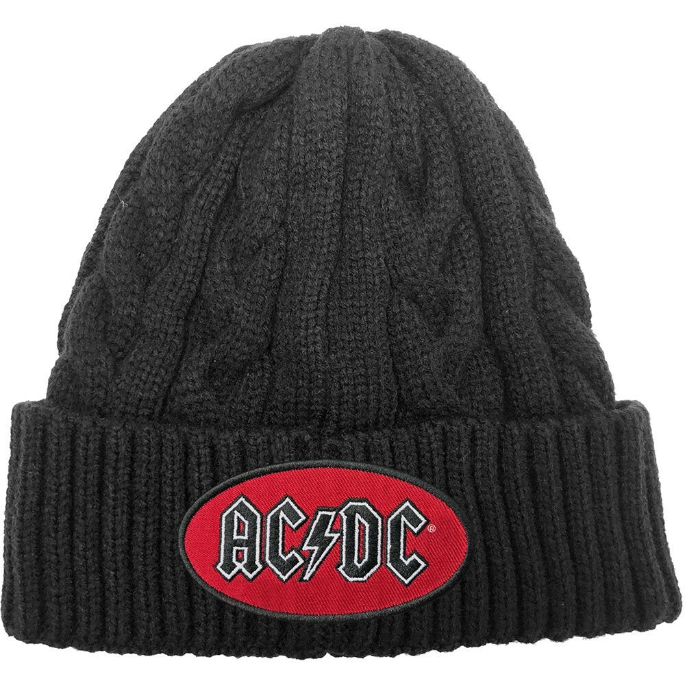 AC/DC Official Licensed Beanie Hat- Oval Logo (Cable Knit) - Worldwide Shipping - Jelly Frog