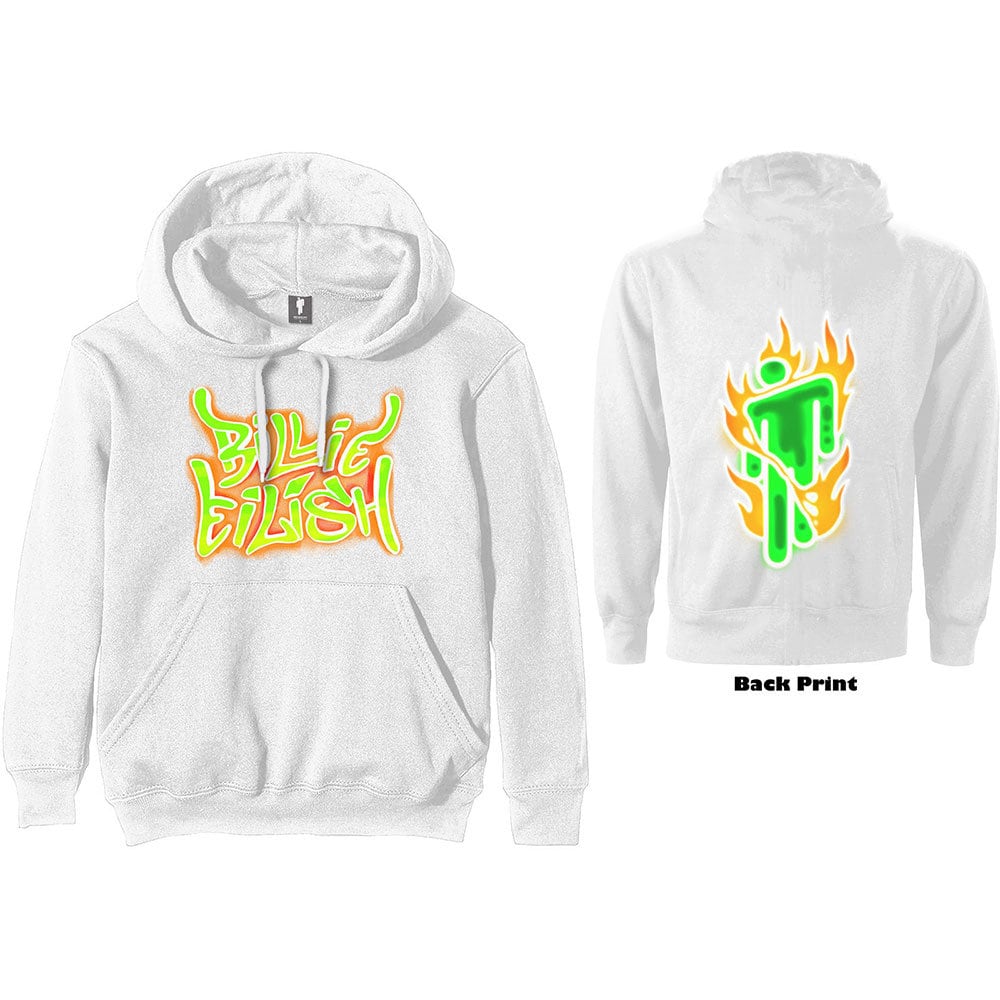 Billie Eilish Unisex Hoodie - Airbrush Flames Blohsh White - Official Licensed Design - Worldwide Shipping - Jelly Frog