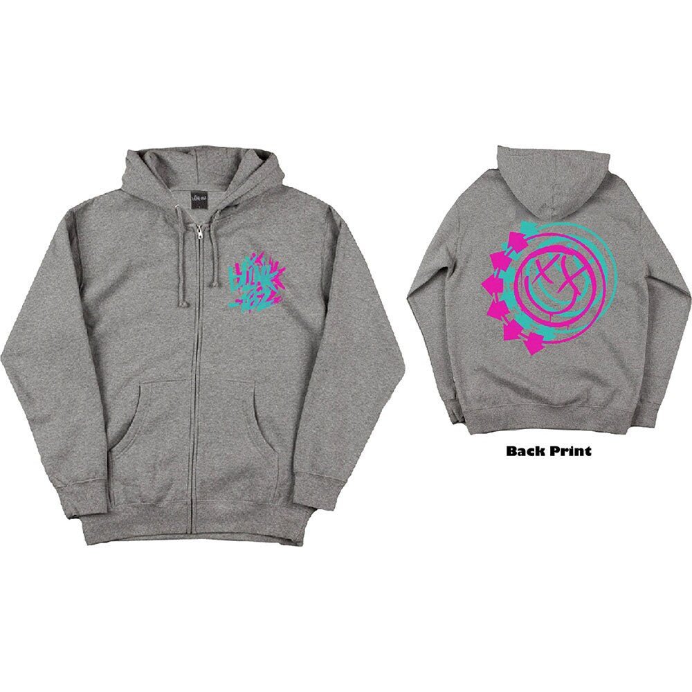 Blink 182 Unisex Zipped Hoodie - Double Six Arrow Smiley - Grey Unisex Official Licensed Design - Worldwide Shipping - Jelly Frog