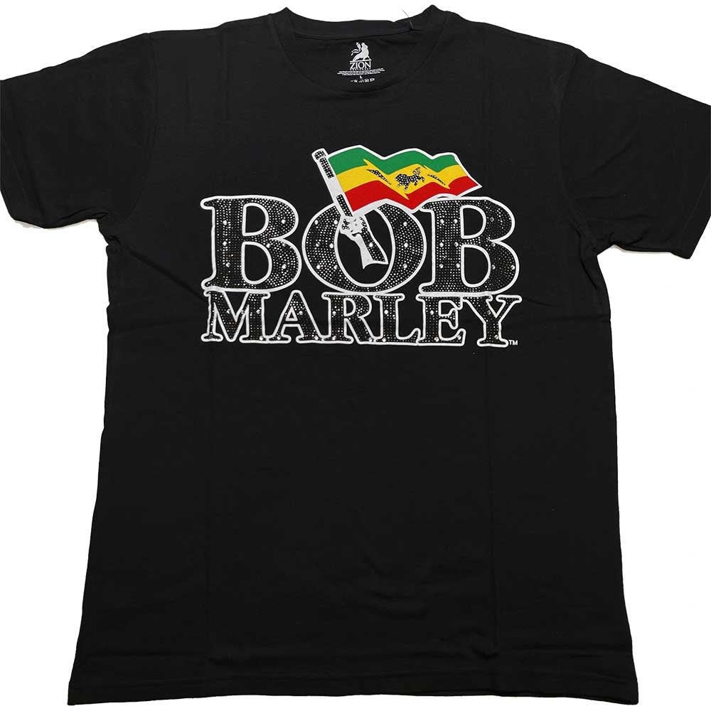 Bob Marley T-Shirt - Flag Logo (Diamante) - Unisex Official Licensed Design - Worldwide Shipping - Jelly Frog